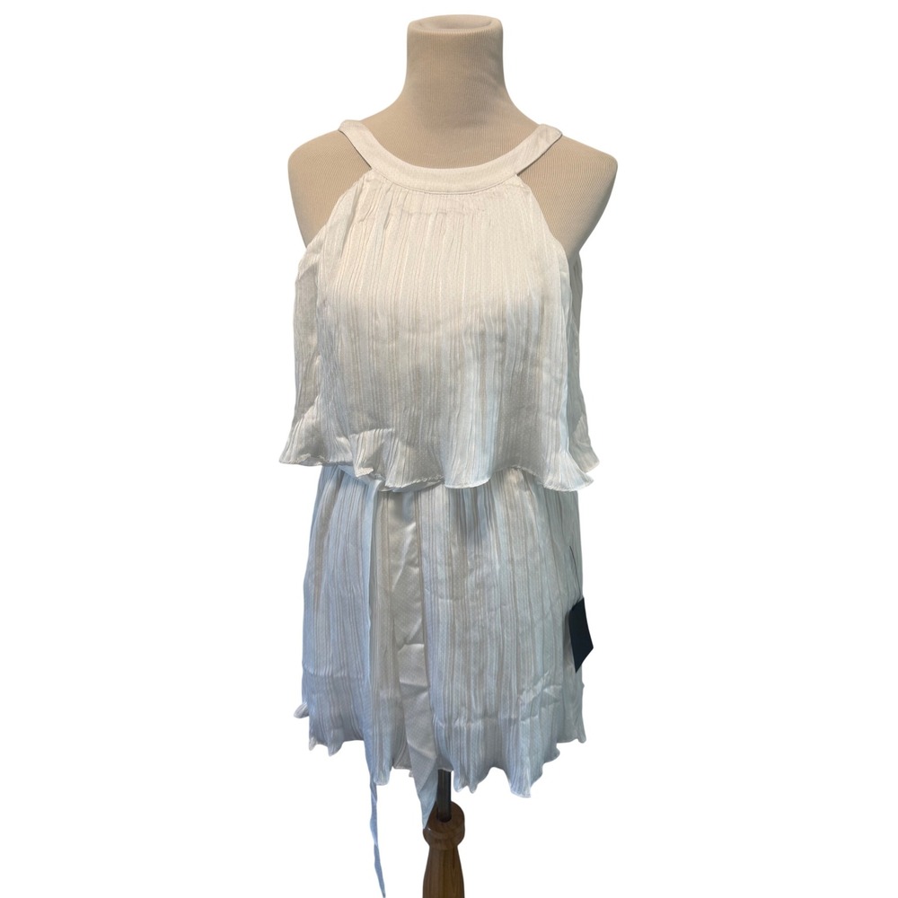 Lulus White Pleated Ruffle Mini Dress‎ Halter Tie Back Sleeveless Party